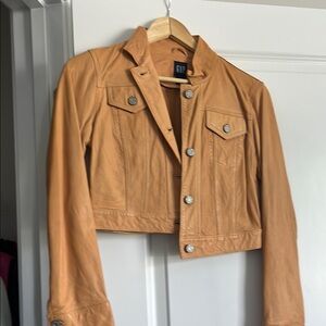 GAP Tan Leather Jacket Utilitarian Design